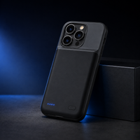 XAVREON battery case, back view with LED indicator lit